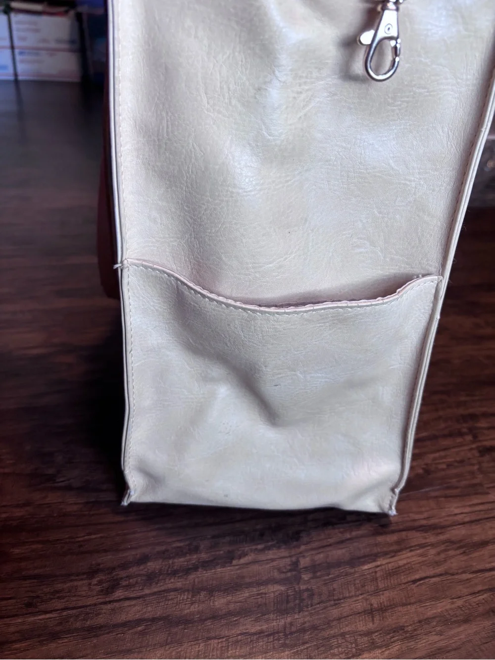 BEIS Cream Large Faux-Leather Tote with Front Zip Pocket